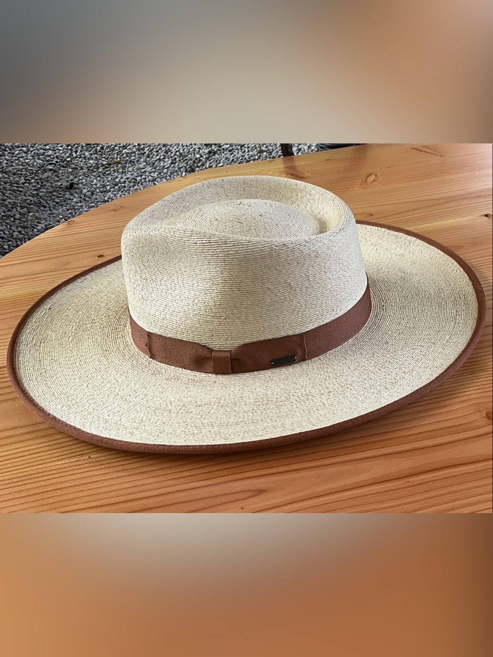 Brixton Natural Straw Wide-Brim Hat with Brown Trim